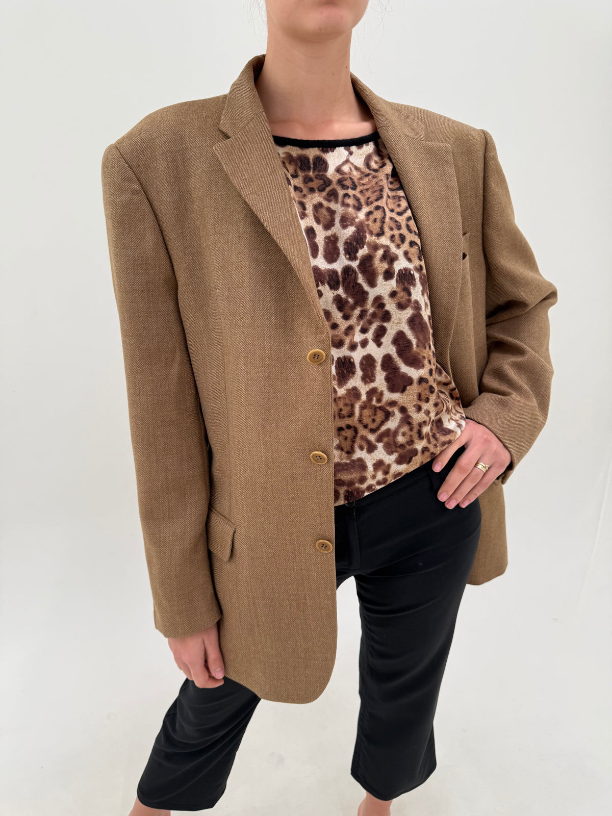 Sacou Valentino camel tall din tweed excepțional de alpaka, lana și mohair