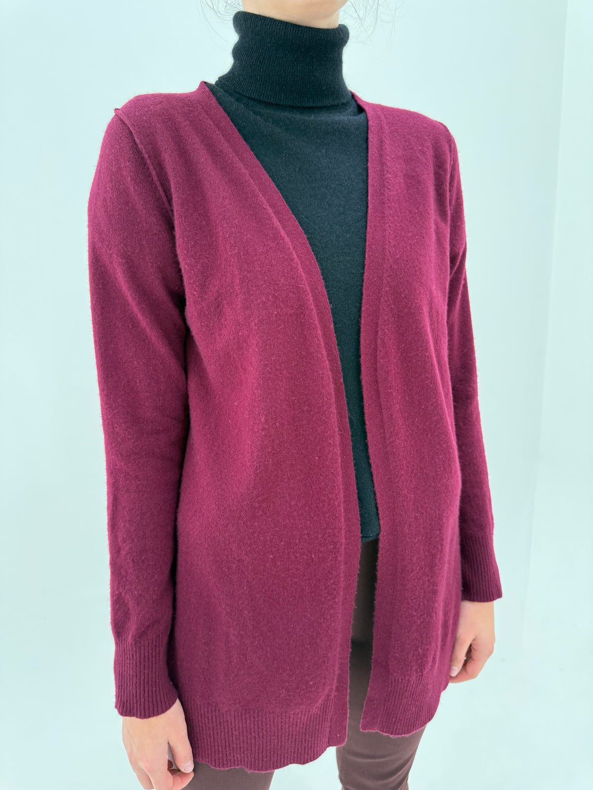 Cardigan burgundy lung din cașmir multiply