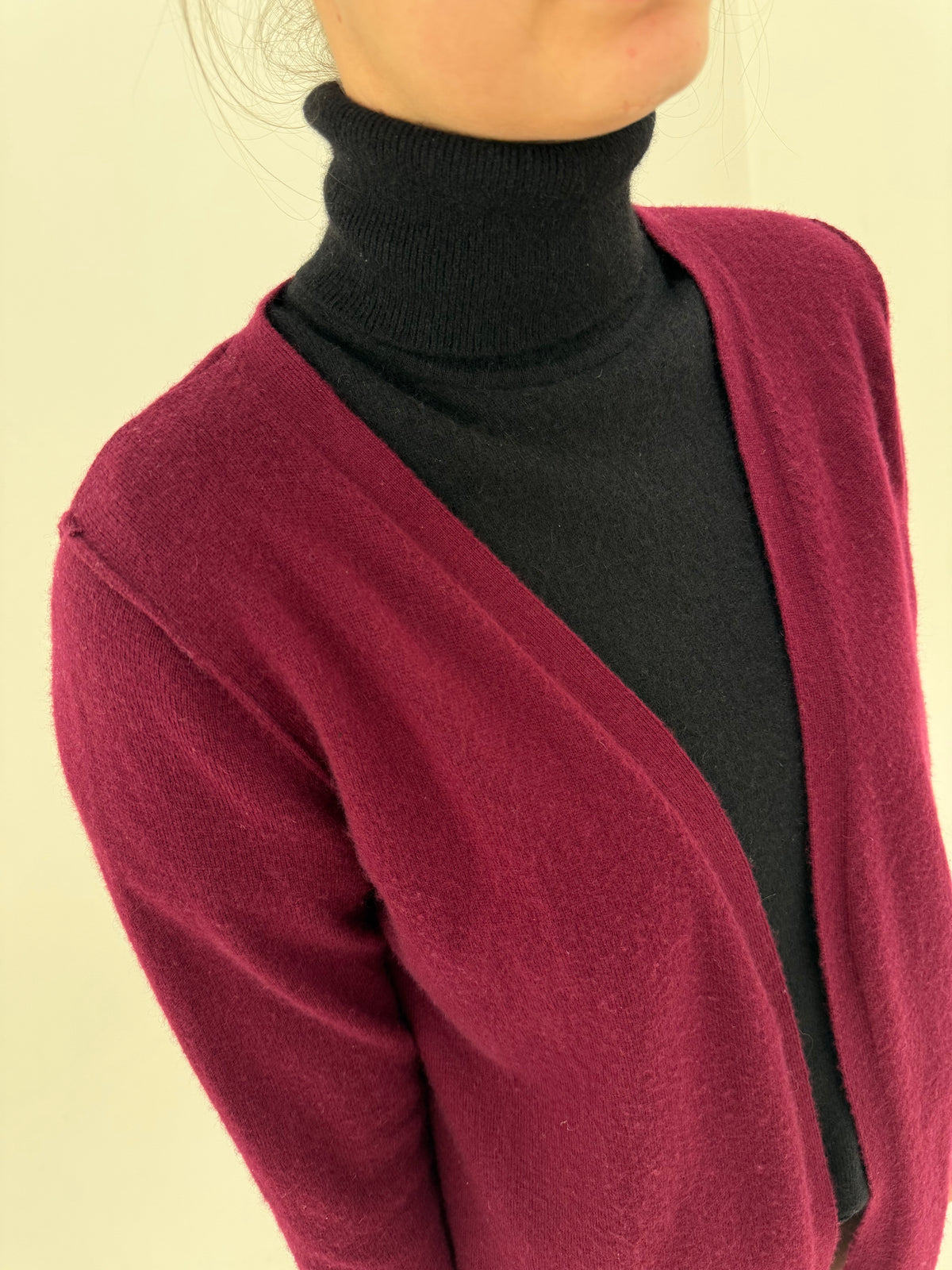 Cardigan burgundy lung din cașmir multiply