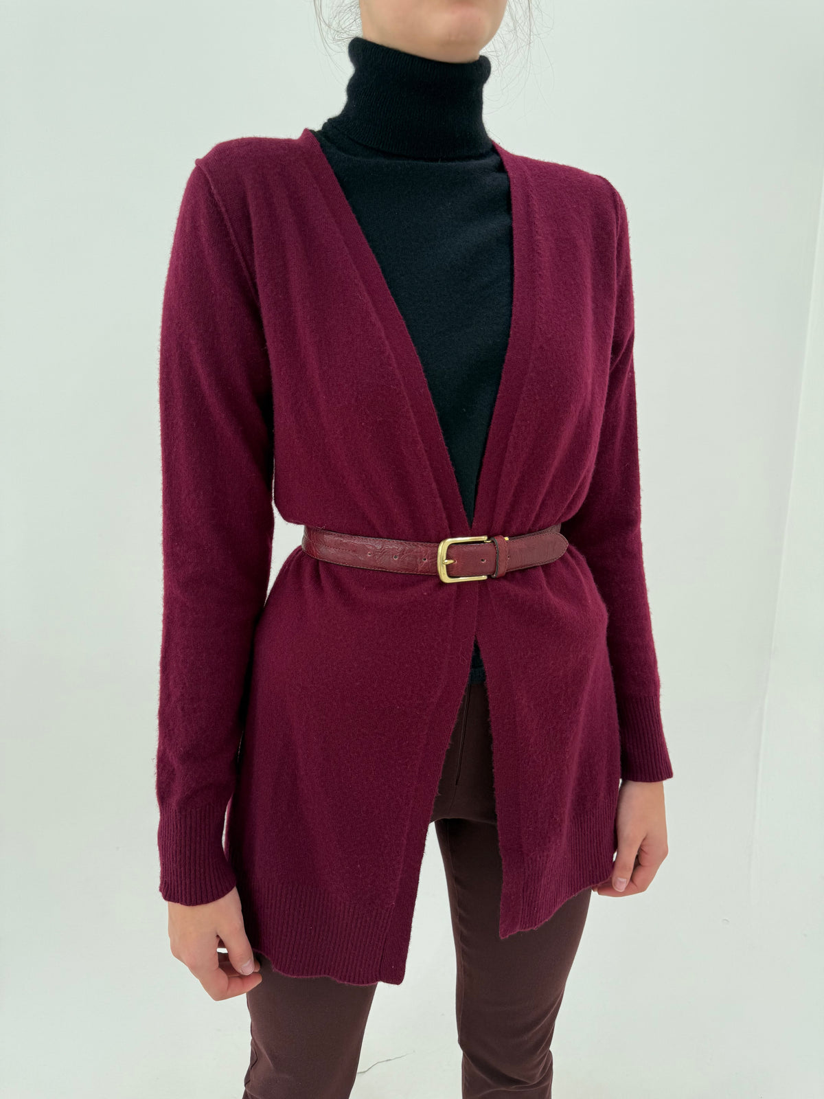 Cardigan burgundy lung din cașmir multiply