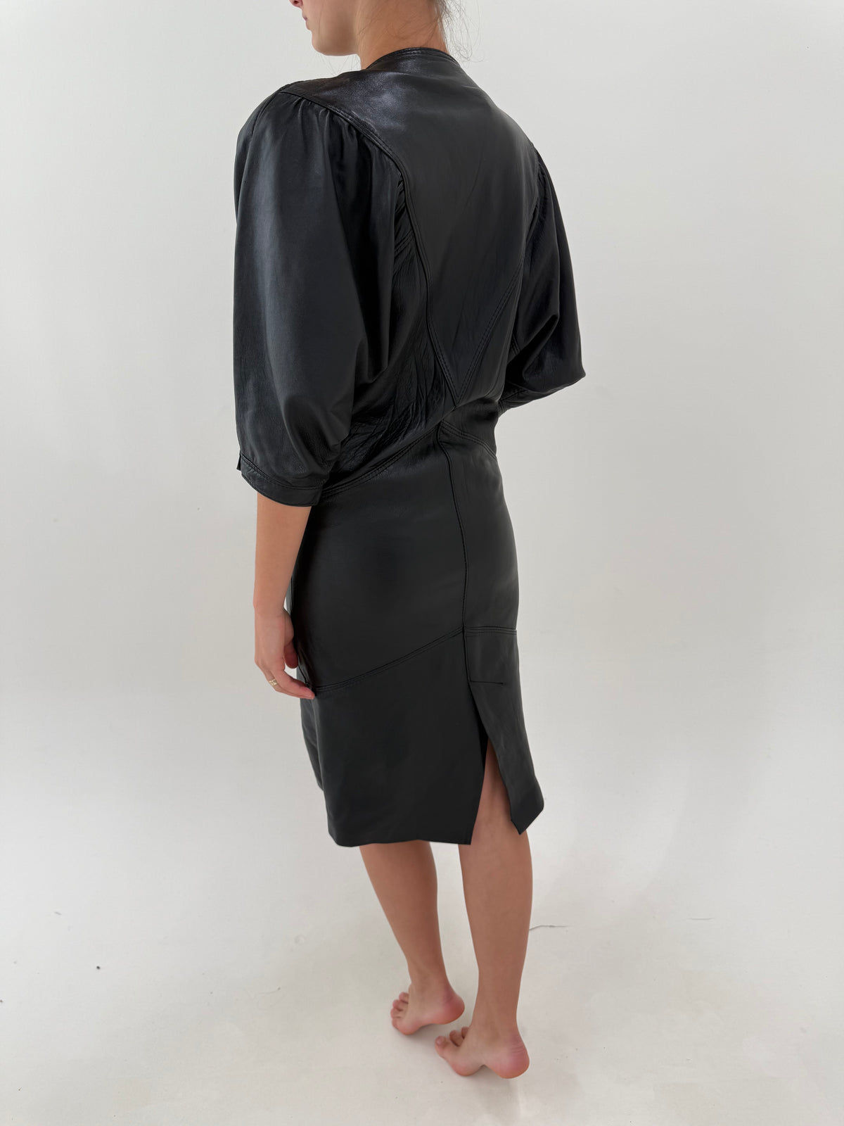 Rochie midi vintage în croi super revenit în trewnd din piele naturală extrem de moale
