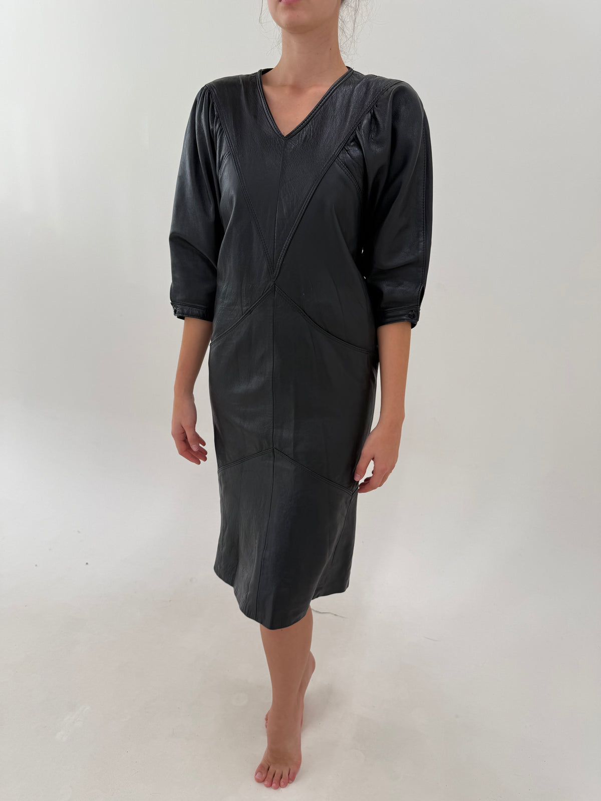 Rochie midi vintage în croi super revenit în trewnd din piele naturală extrem de moale