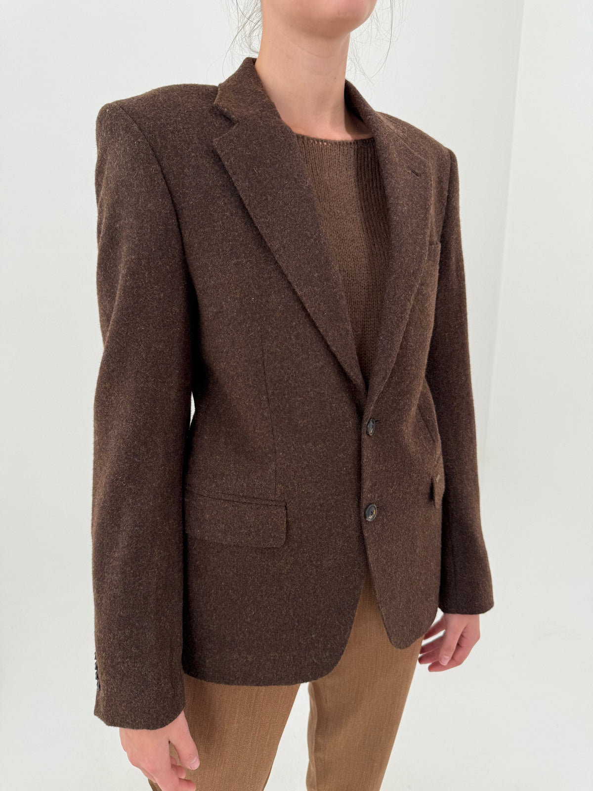 Sacou chocolate brown de brand premium Scotch&Soda din tweed 70% lana