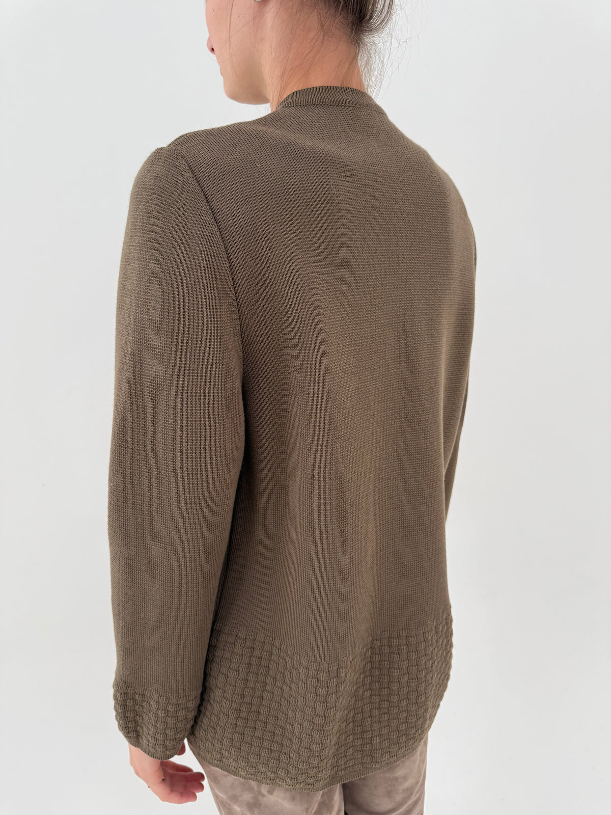 Sacou taupe excepțional din tricot dens de gramaj mare high end ușor structurat