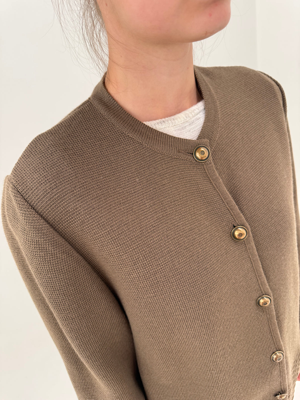 Sacou taupe excepțional din tricot dens de gramaj mare high end ușor structurat