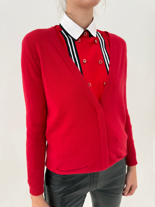 Cardigan din cașmir cherry red în croi lejer