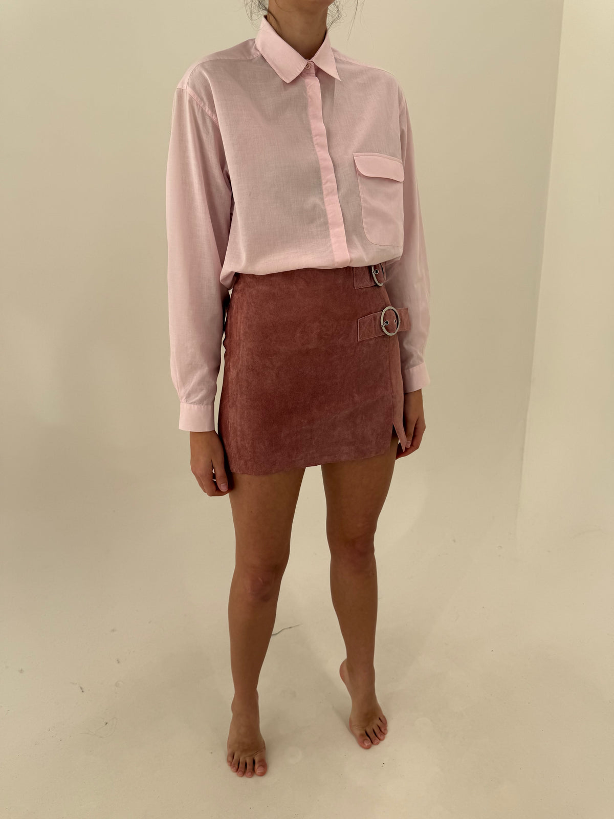Fustă mini din piele întoarsă dusty Pink vintage Y2K
