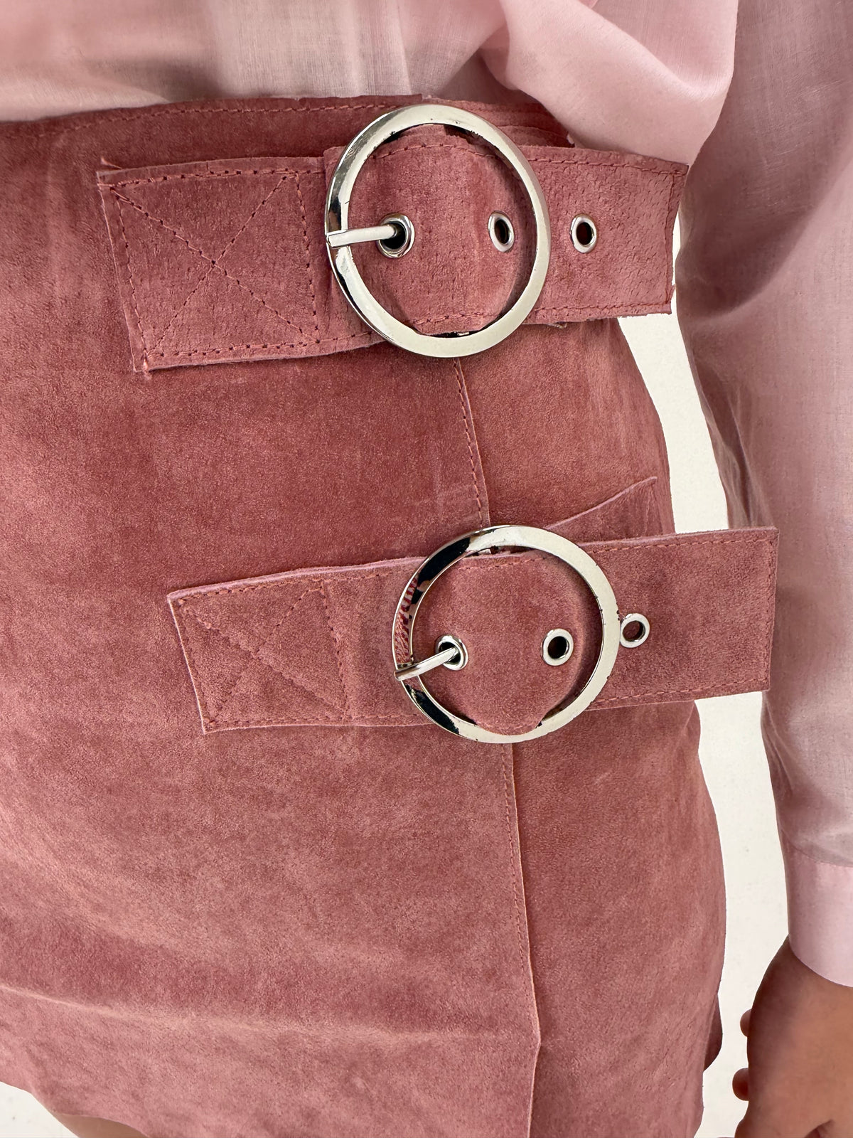 Fustă mini din piele întoarsă dusty Pink vintage Y2K