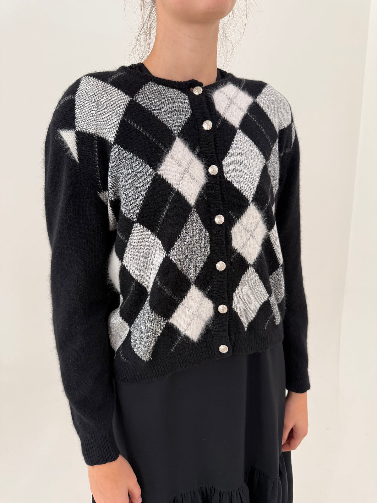 Cardigan negru argyle din lana extrafina
