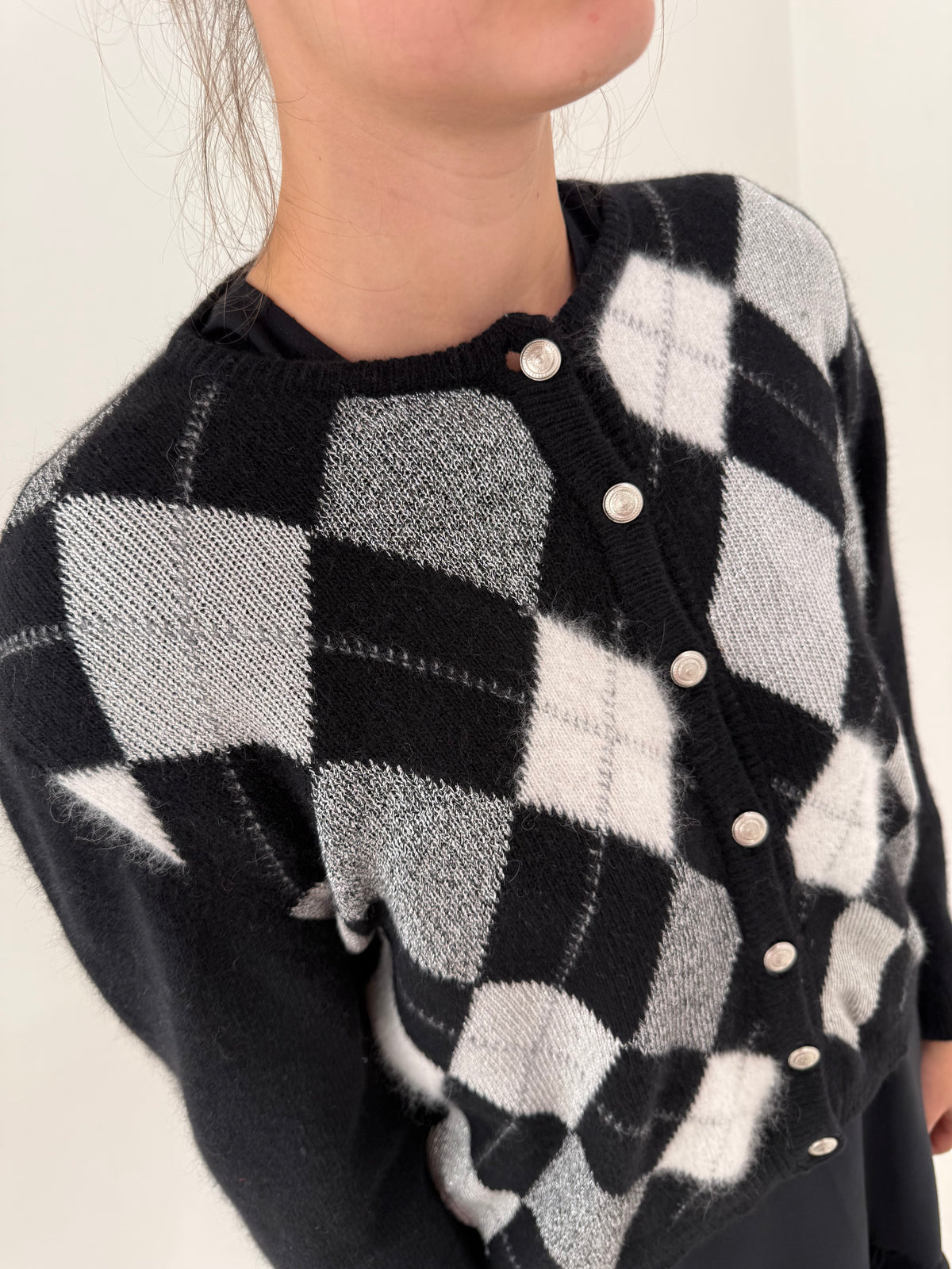 Cardigan negru argyle din lana extrafina