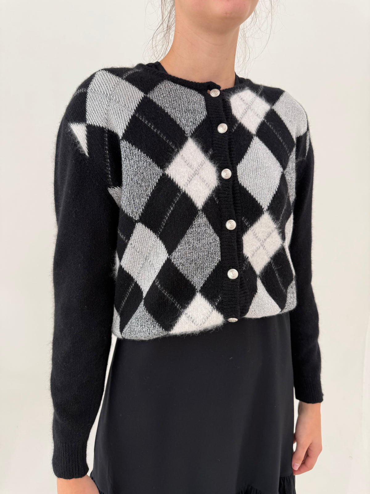 Cardigan negru argyle din lana extrafina