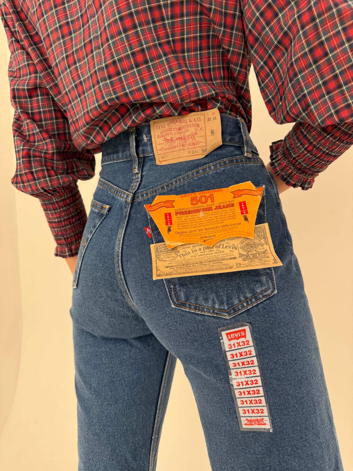 Jeans Levi’s 501 de colecție dead stock original tags vintage anii 90 tall