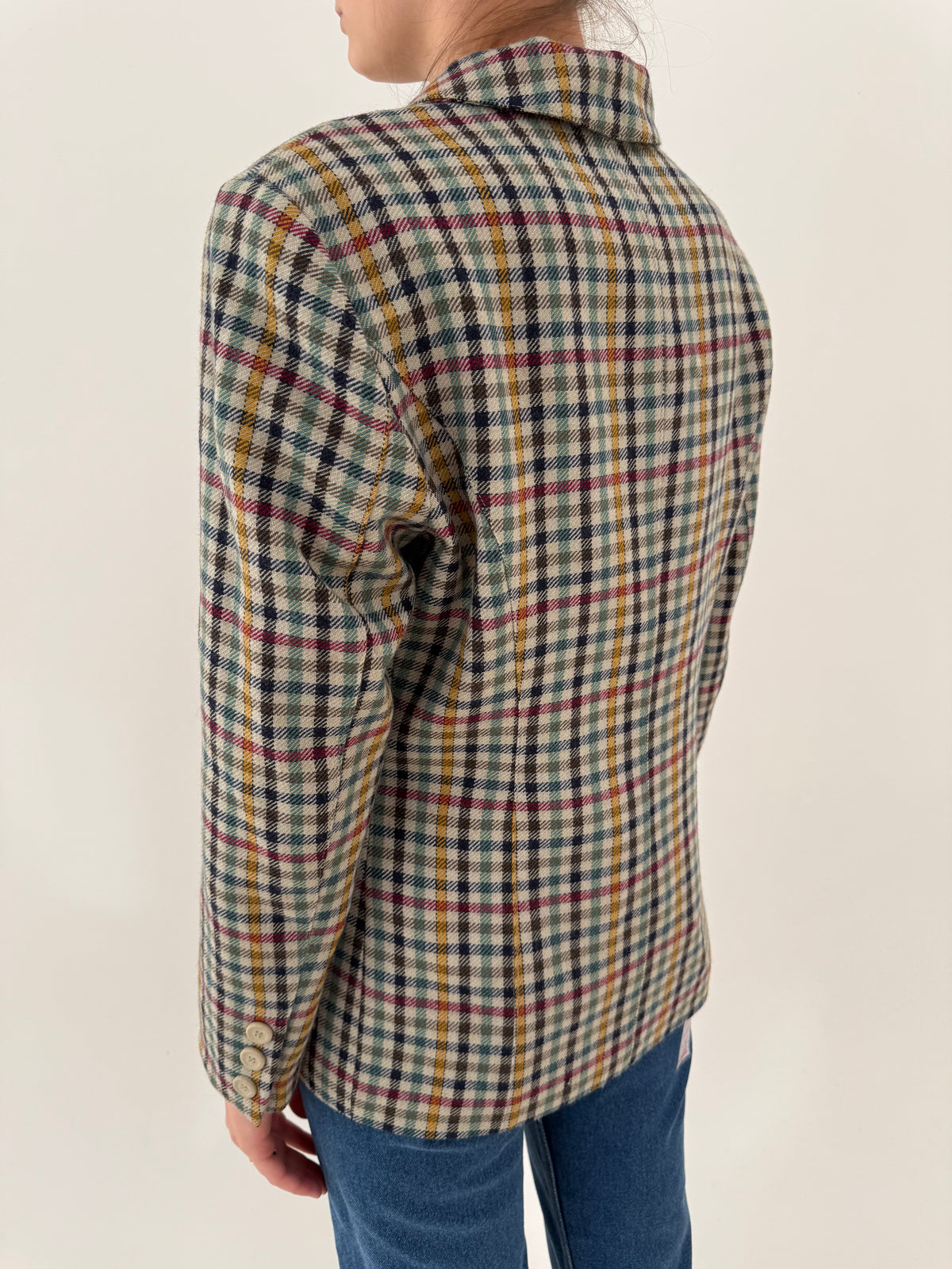 Sacou vintage în carouri și culori superbe din tweed de lana extrafina ușor cambrat