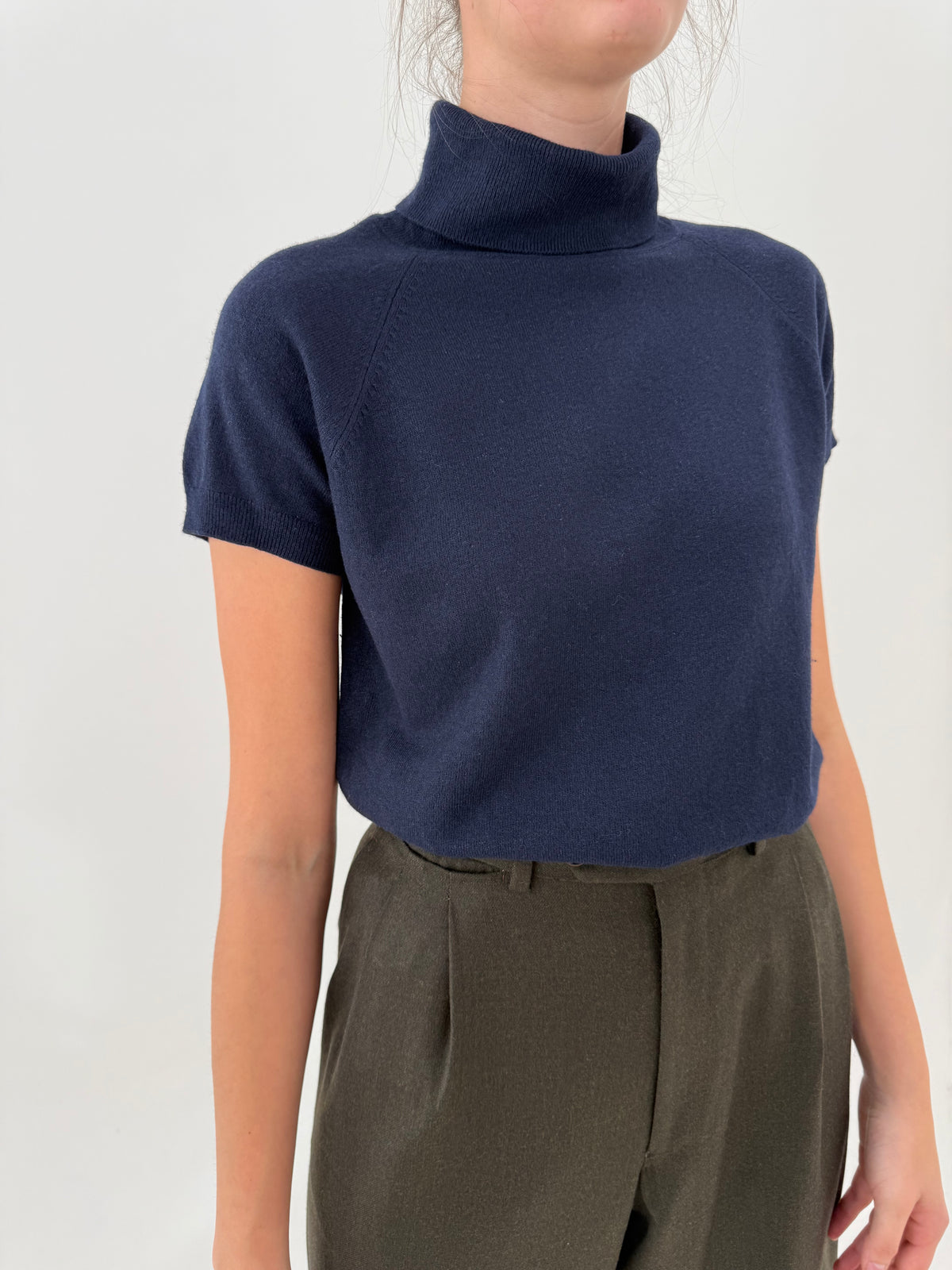 Maleta Navy blue din lana cu cașmir