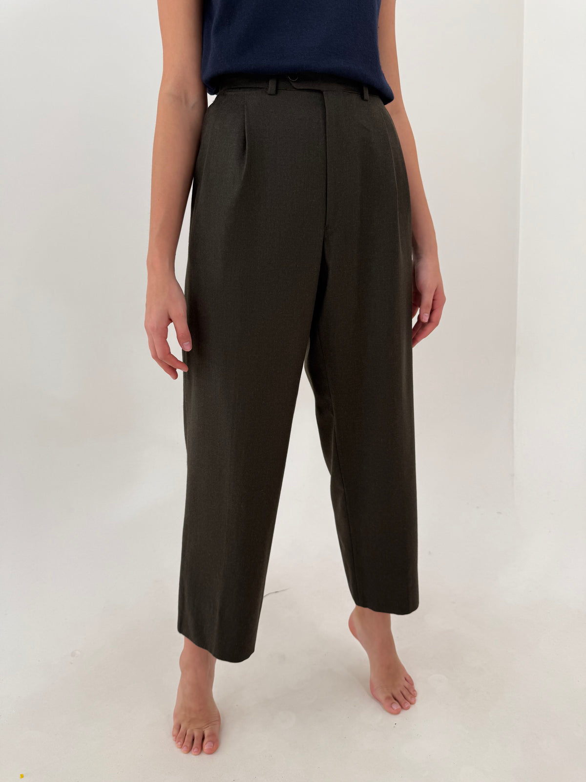 Pantaloni cu pense dark kaki italienești 80% lana extrafina și 20% cașmir