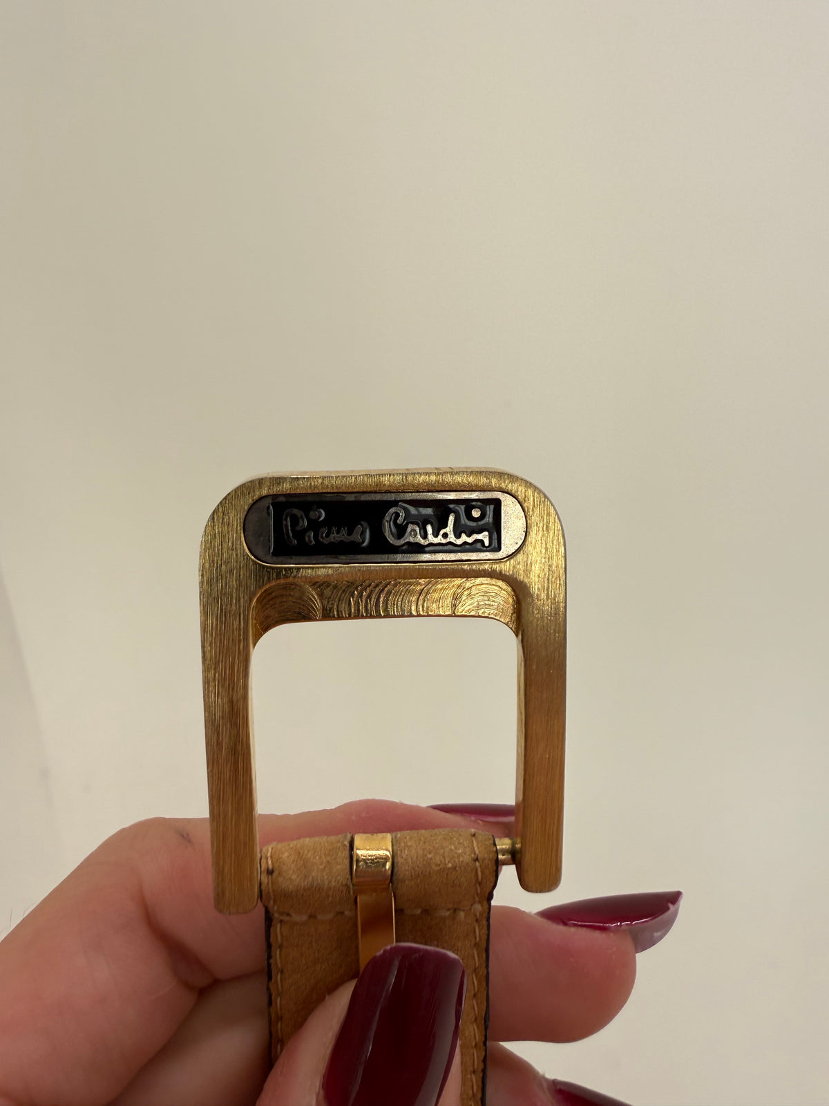 Curea luxury Pierre Cardin camel cu feronerie aurie din piele naturală