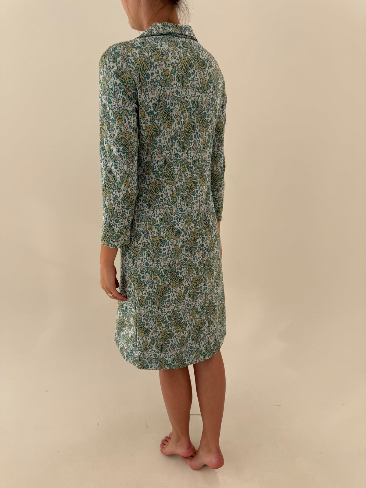 Rochie old vintage anii 70 din tricot dens de lana extrafina cu print floral superb