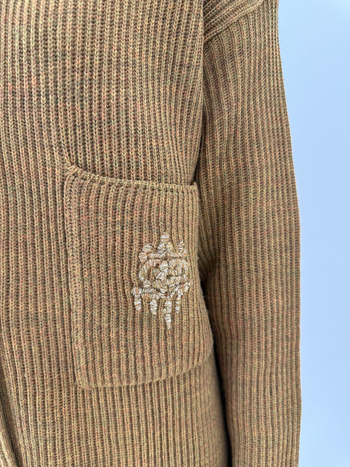 Cardigan gros de brand super premium italian dark mustard din lana extrafina ribbed