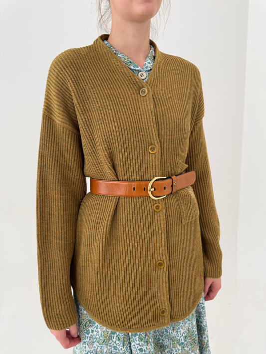 Cardigan gros de brand super premium italian dark mustard din lana extrafina ribbed