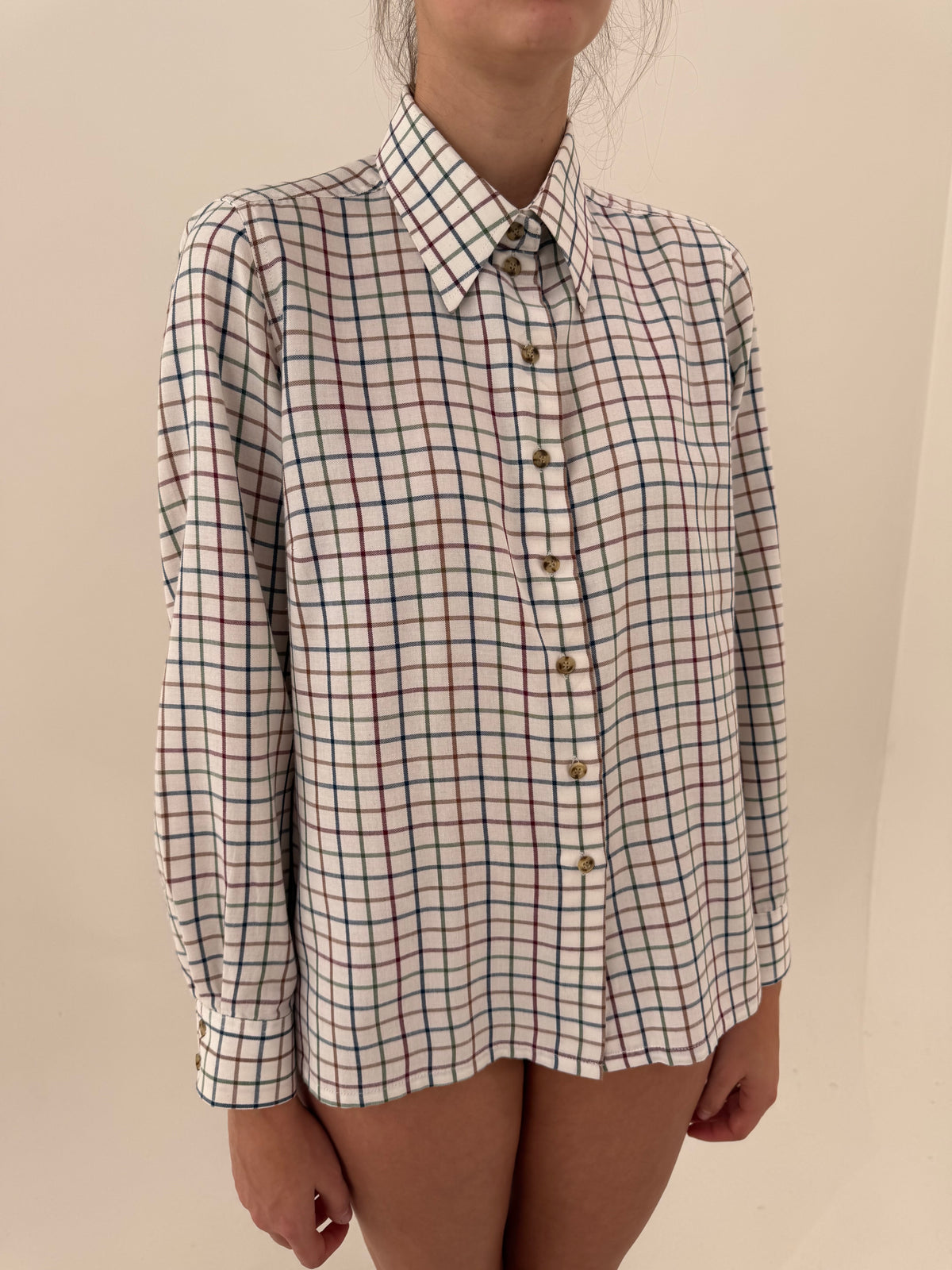 Cămașa vintage din twill gros de bumbac în carouri în culori de toamnă