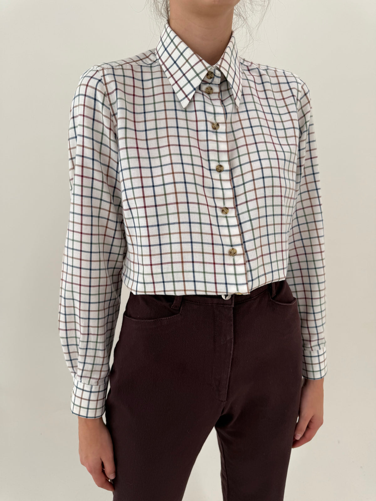 Cămașa vintage din twill gros de bumbac în carouri în culori de toamnă