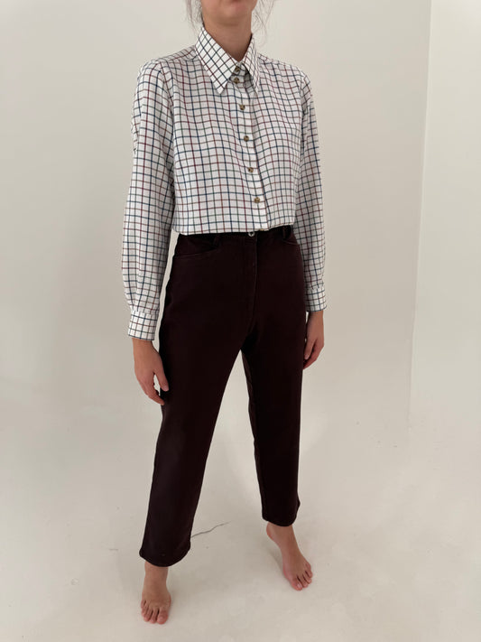 Pantaloni dark plum din bumbac gros ultra confort cu talie înaltă