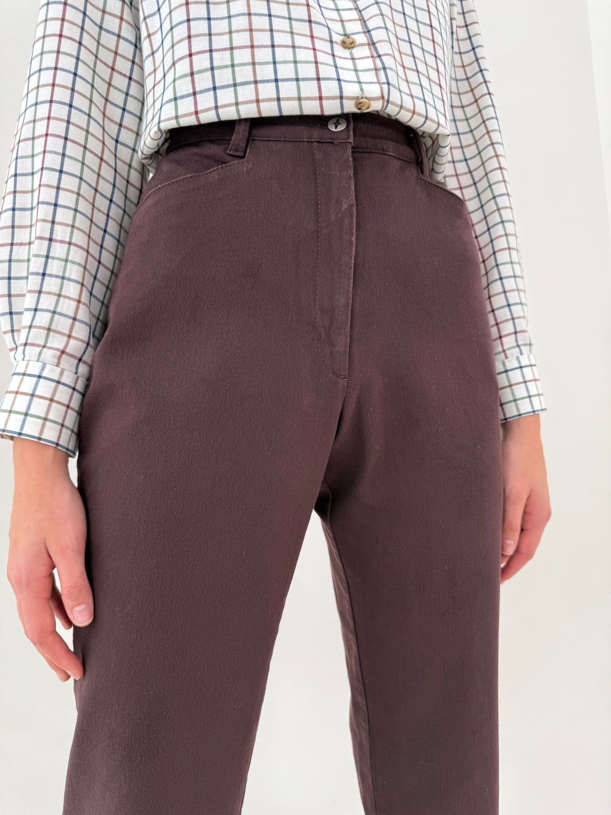 Pantaloni dark plum din bumbac gros ultra confort cu talie înaltă