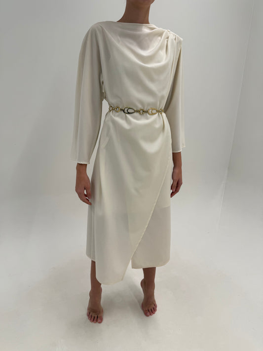 Rochie Max Mara în croi petrecut din stofita de lana extrafina excepțională drapată