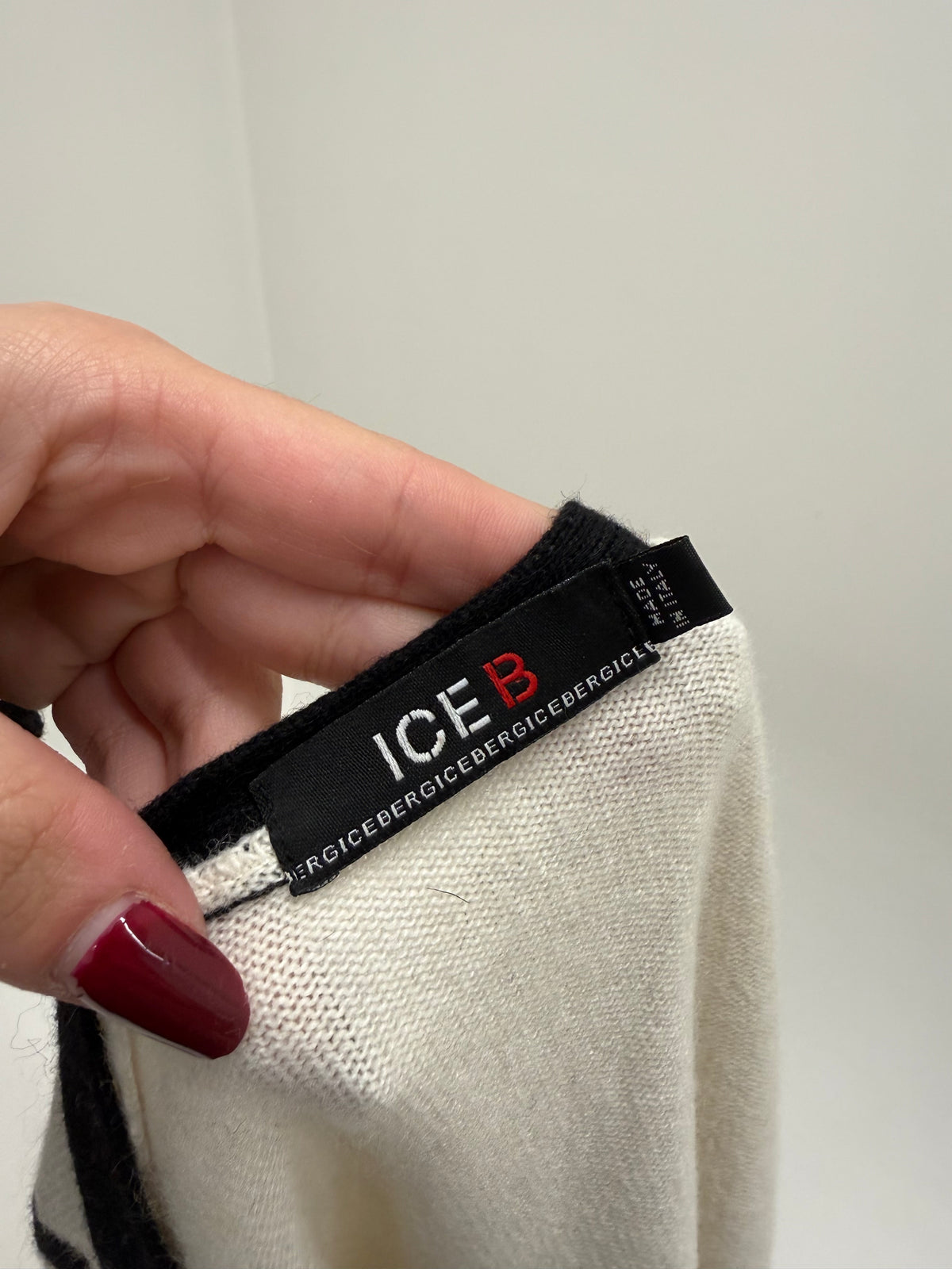 Pulover luxury Iceberg în dungi alb negru din lana merino extrafina și anchior