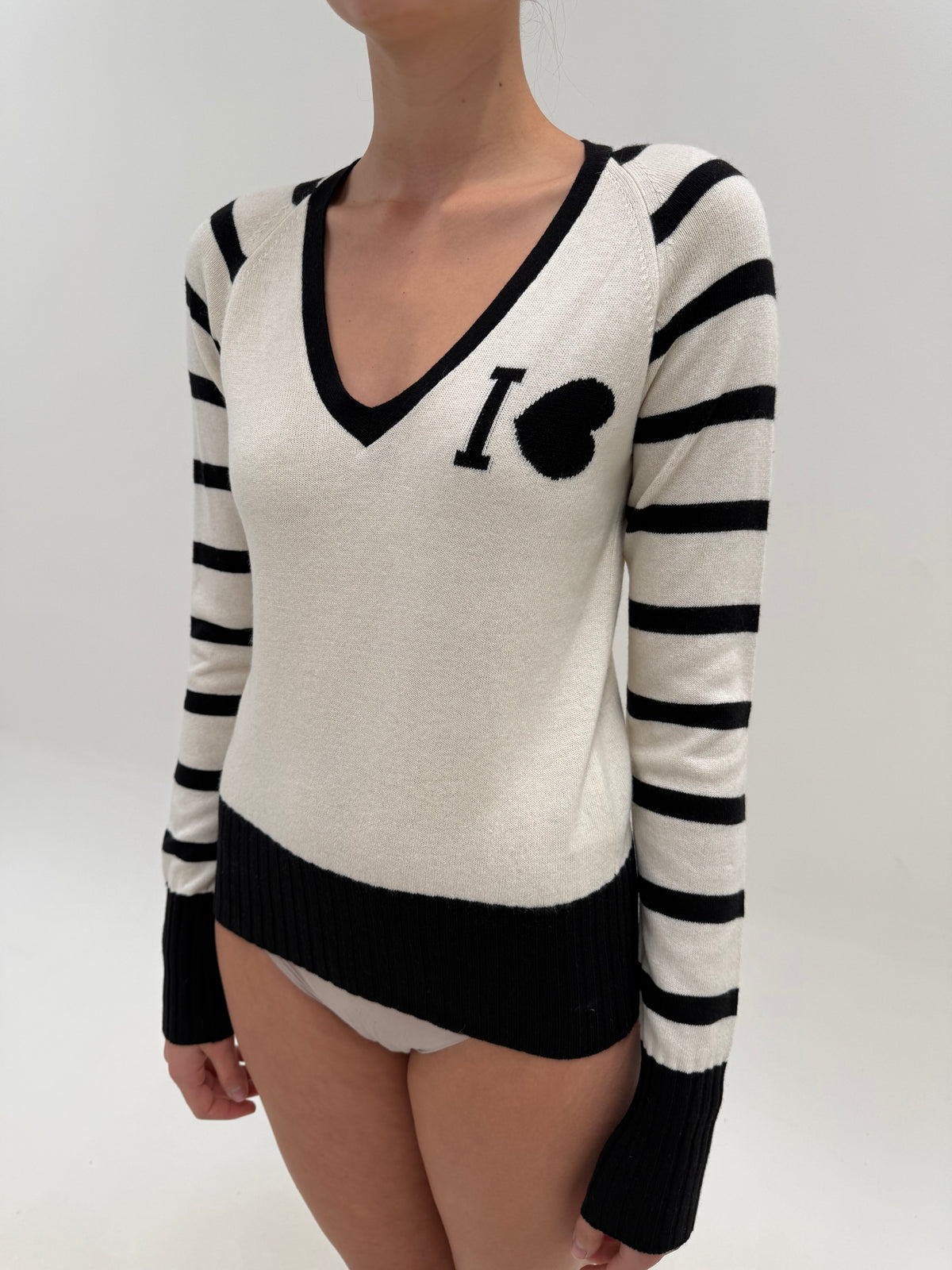Pulover luxury Iceberg în dungi alb negru din lana merino extrafina și anchior