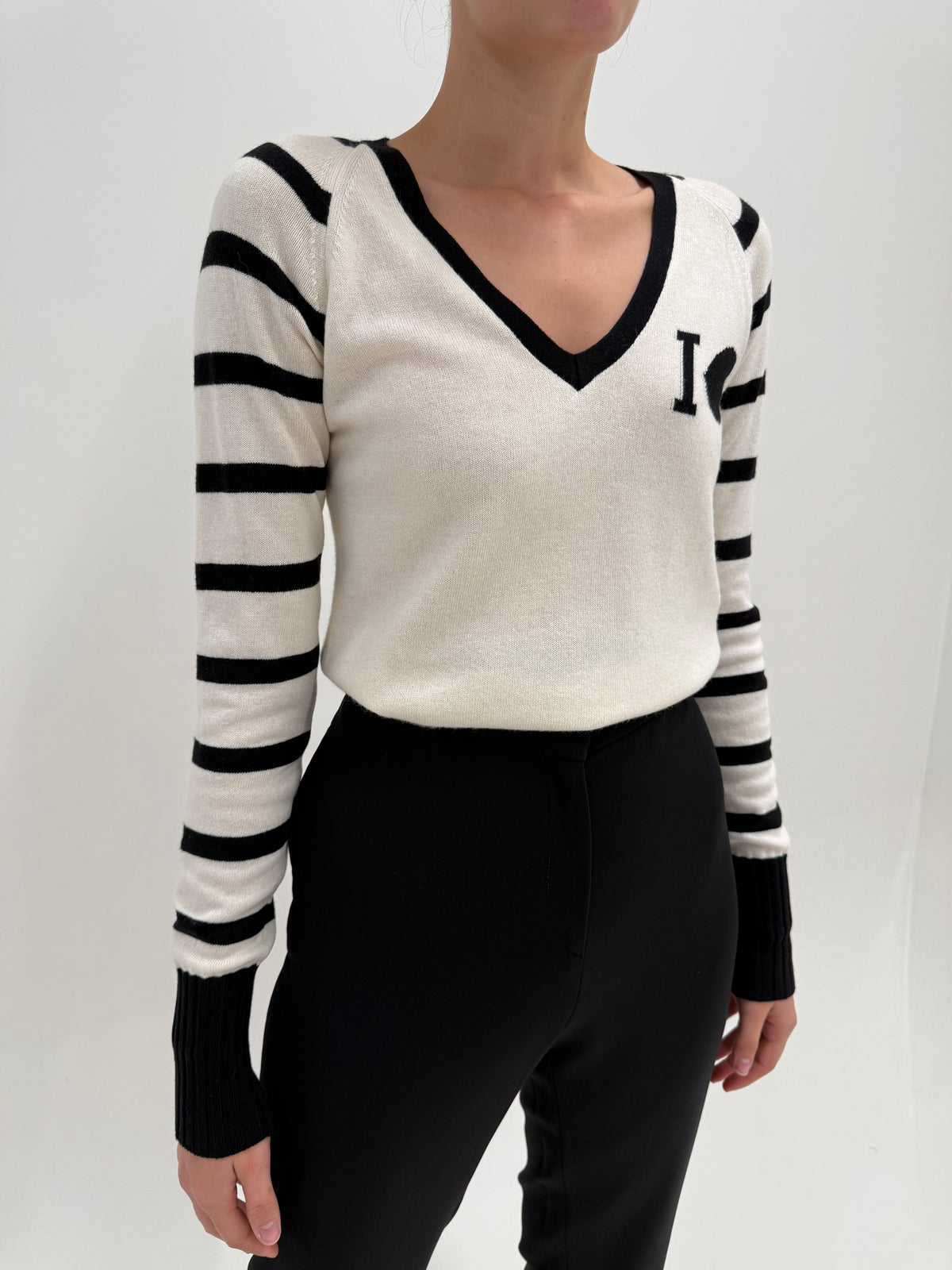 Pulover luxury Iceberg în dungi alb negru din lana merino extrafina și anchior