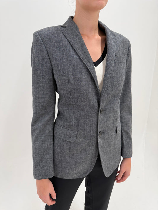 Sacou Dsquared din tweed extrafina de lana melanj în nuanțe de gri și croi actual