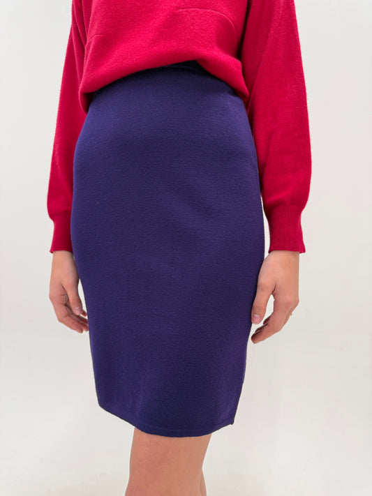 Fustă Fendi creion din tricot de lana extrafina dens aubergine