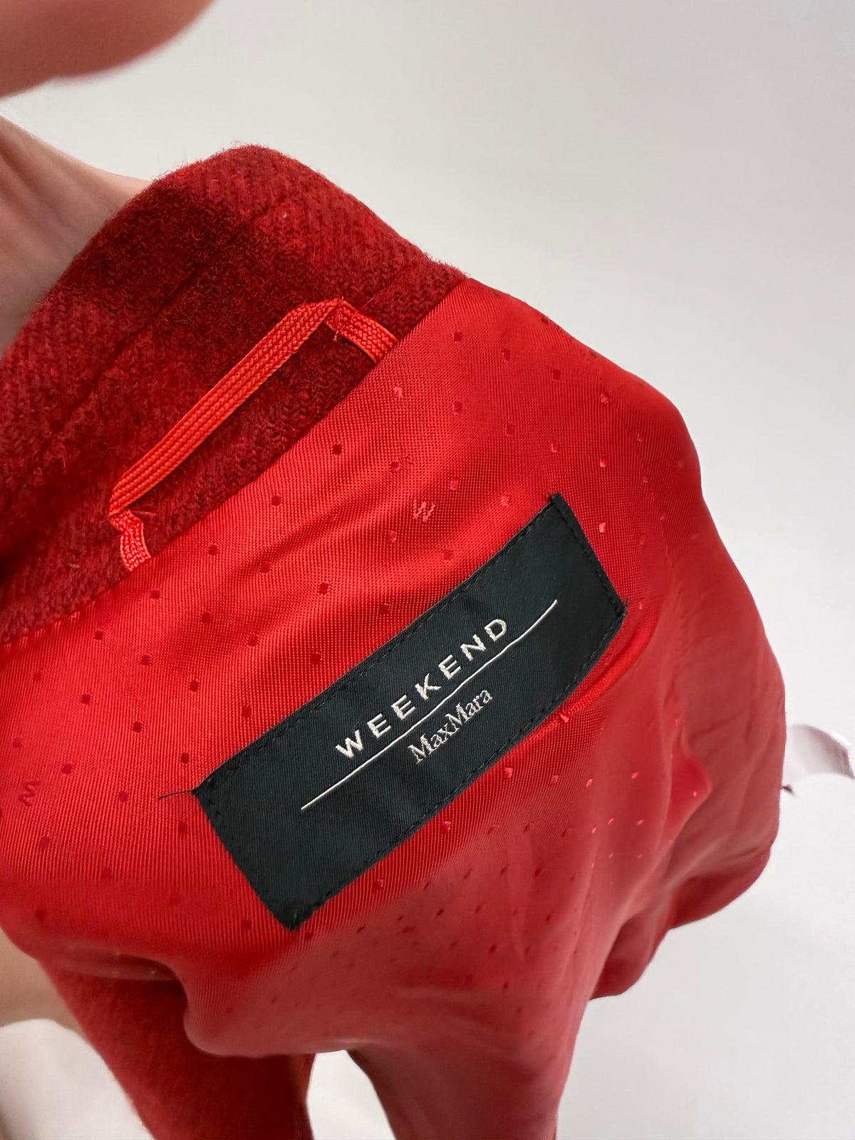 Sacou Max Mara din molton de lana dark cherry red cu buzunare aplicație și croi cambrat