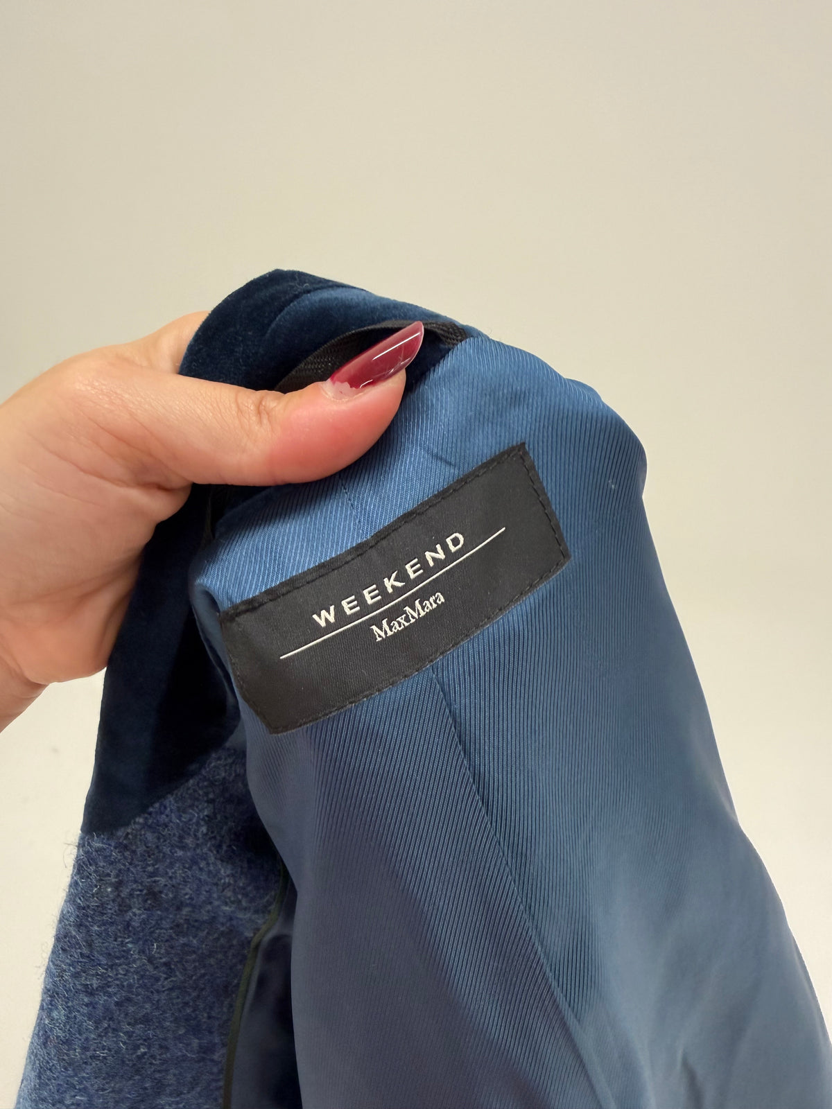Sacou Max Mara cambrat din molton de lana jeans blue cu buzunare aplicate