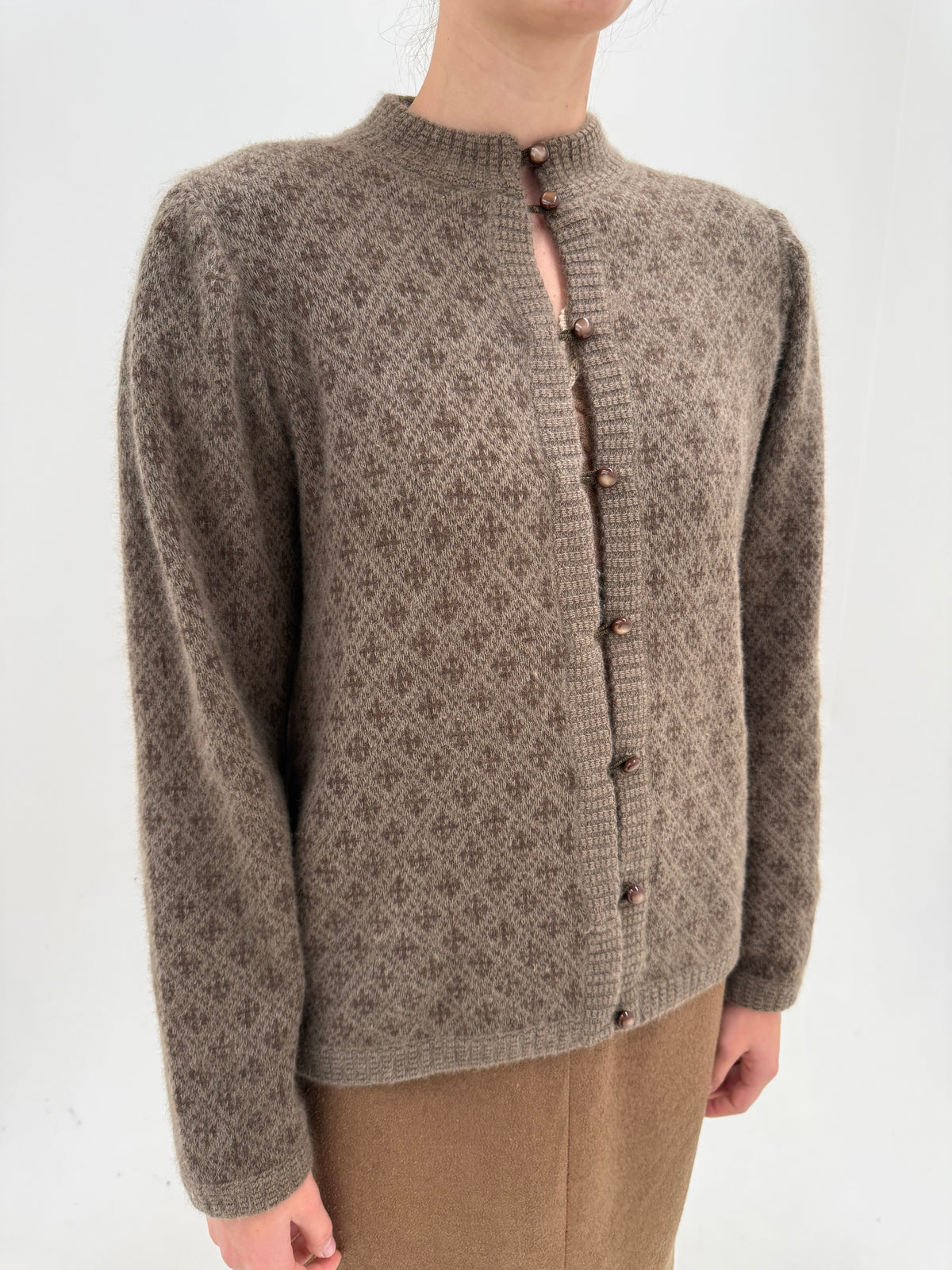 Jacheta Ungaro luxury taupe brown din tricot gros extrafin de lana și Angora