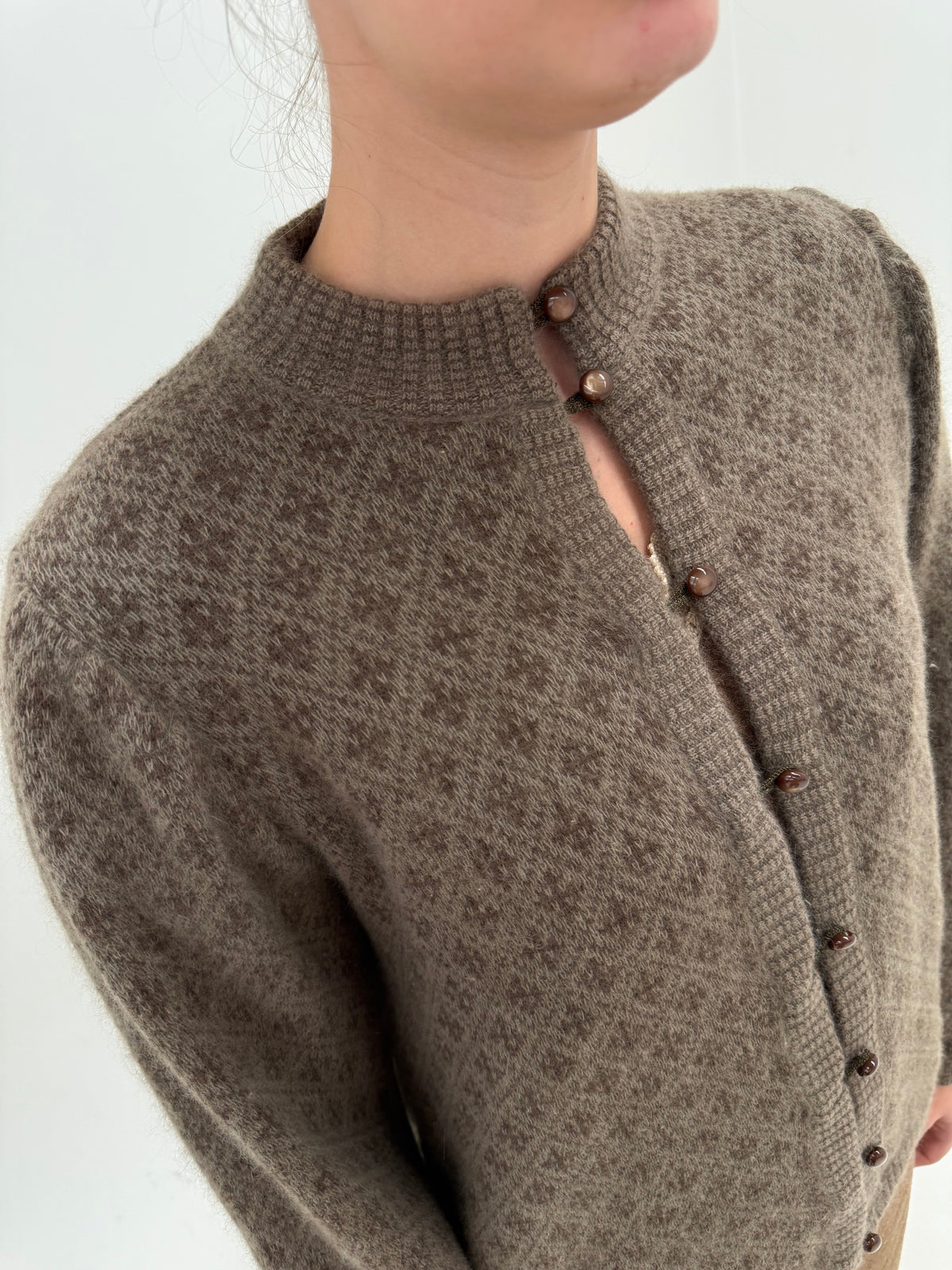 Jacheta Ungaro luxury taupe brown din tricot gros extrafin de lana și Angora