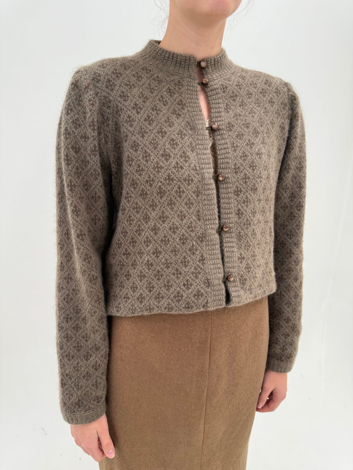 Jacheta Ungaro luxury taupe brown din tricot gros extrafin de lana și Angora
