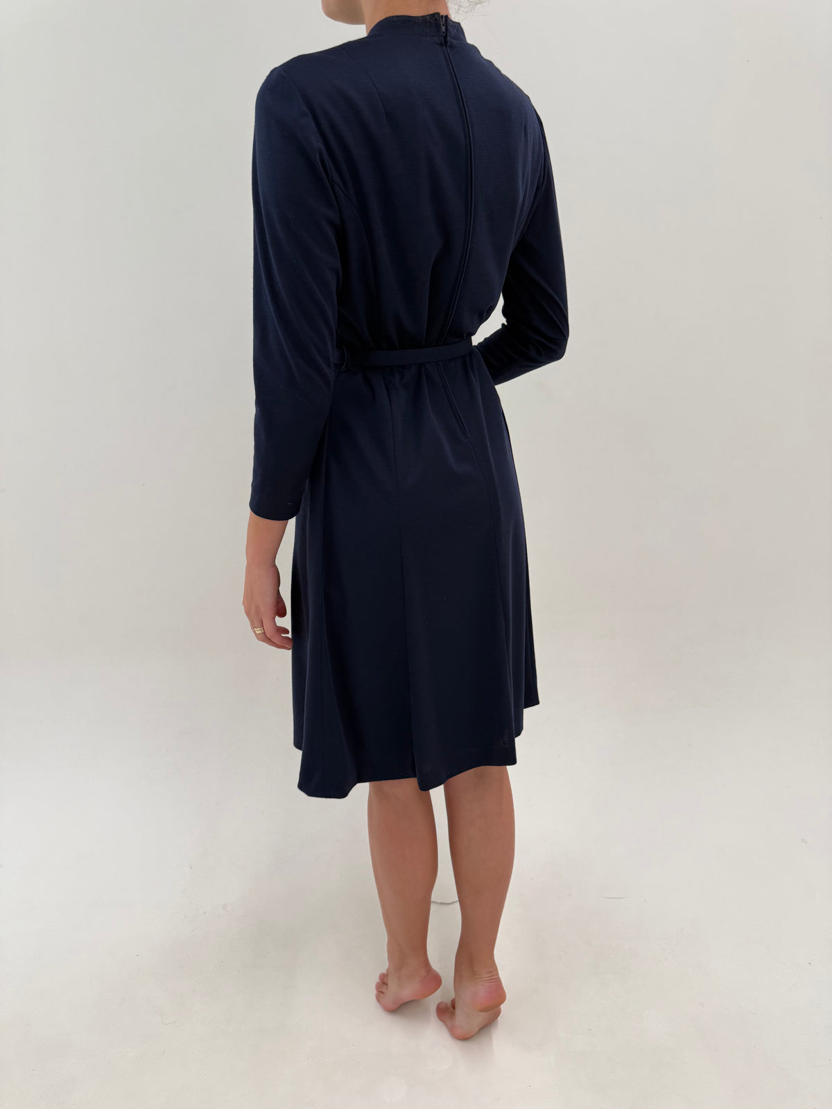 Rochie vintage petite cu talie marcată reglabilă din lana extrafina Navy blue