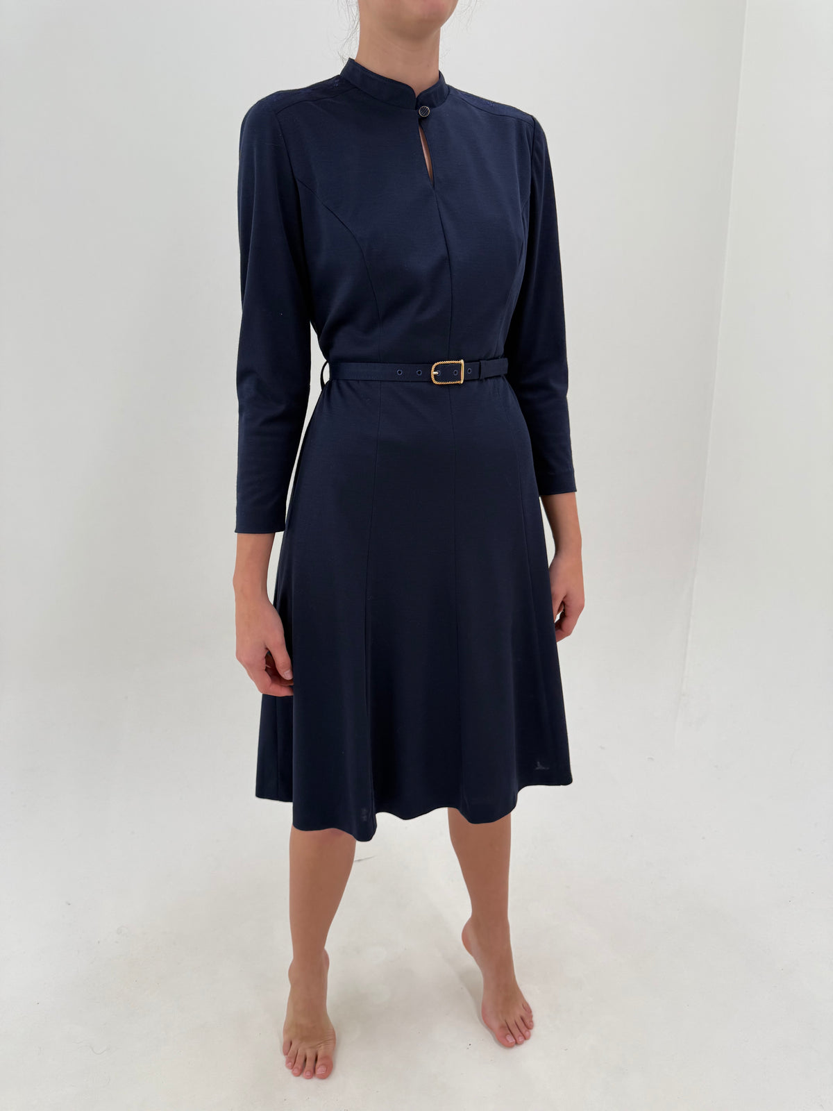 Rochie vintage petite cu talie marcată reglabilă din lana extrafina Navy blue