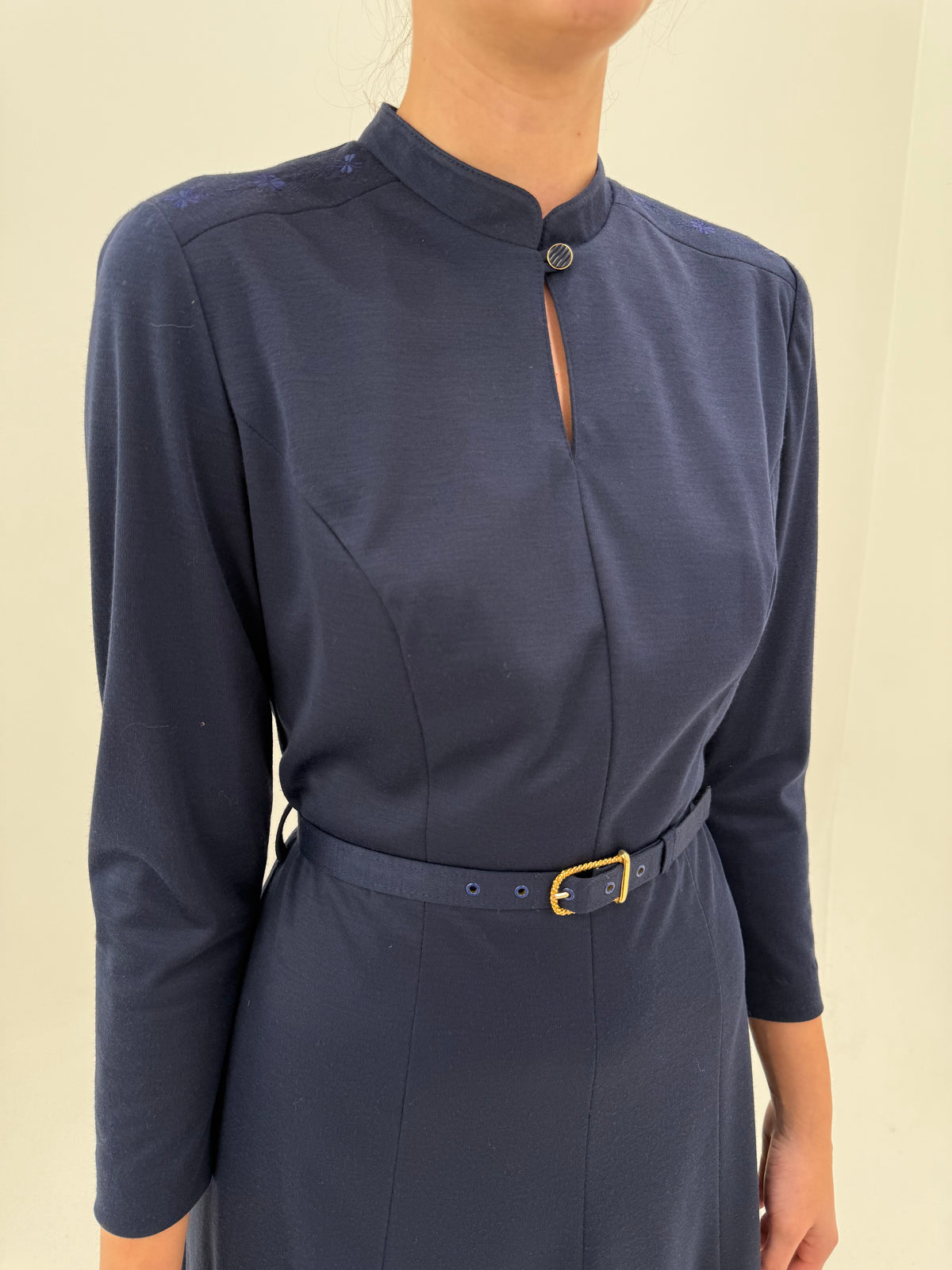 Rochie vintage petite cu talie marcată reglabilă din lana extrafina Navy blue