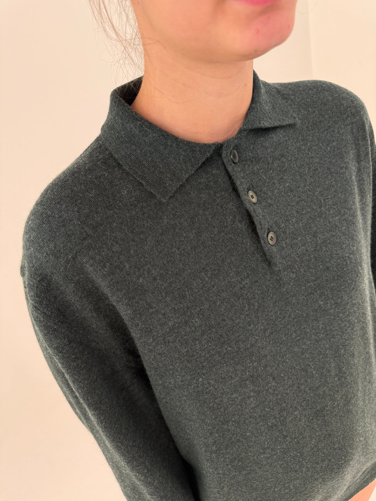 Pulover polo dark green din lana merino extrafina de gramaj mare