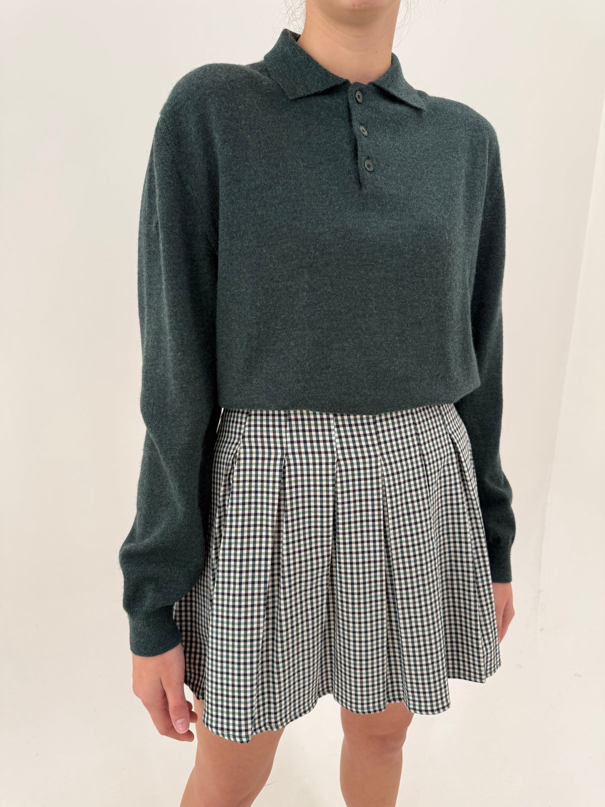 Pulover polo dark green din lana merino extrafina de gramaj mare