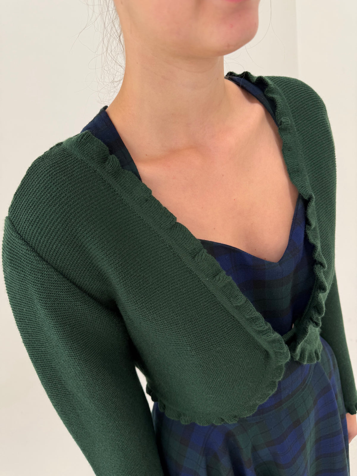 Cardigan vintage din lana extrafina texturată superb în croi cambrat dark green