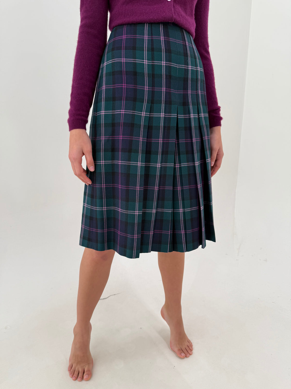 Fustă pantaloni din tartan de lana cu talie ultra înaltă midi