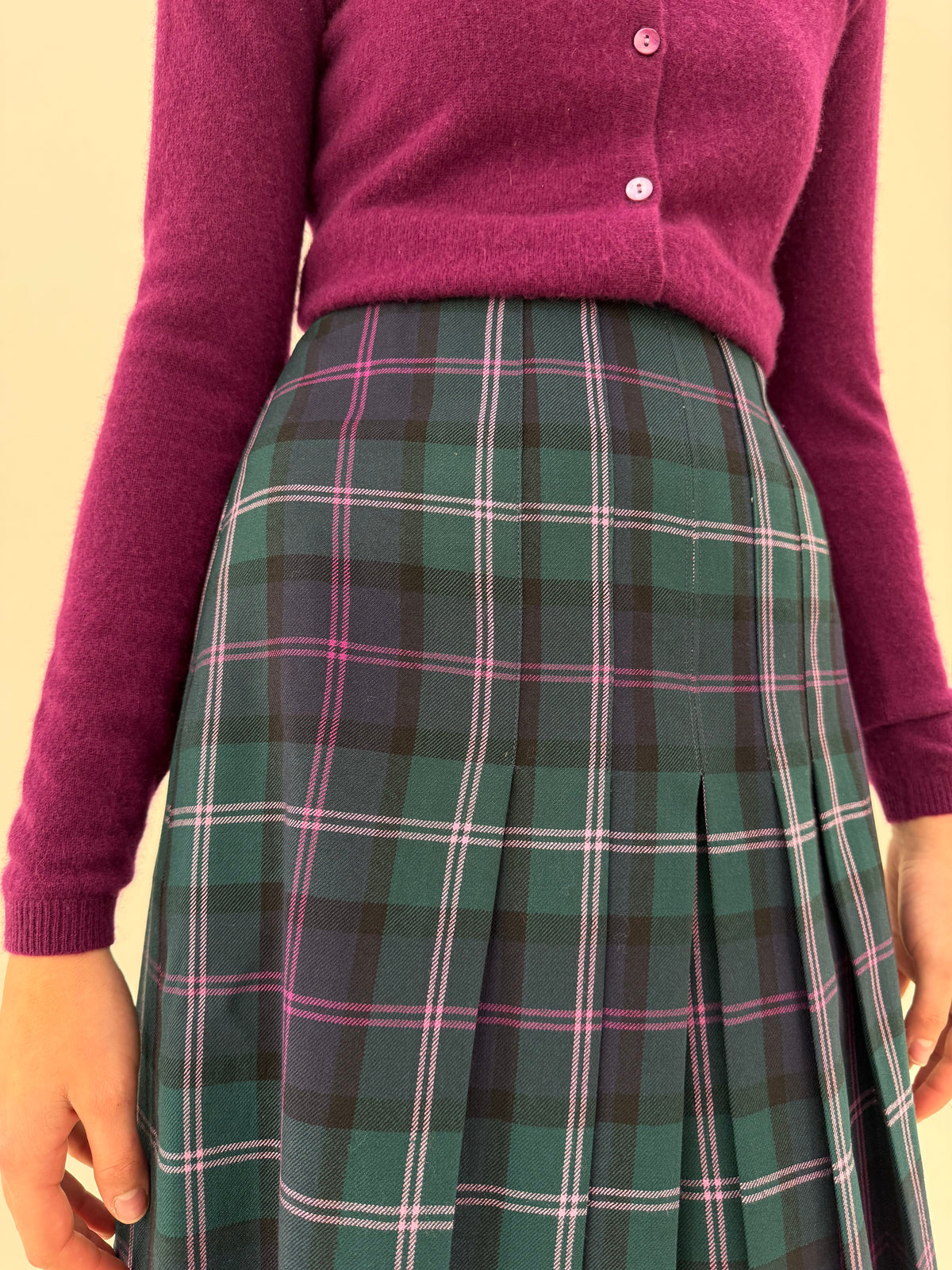 Fustă pantaloni din tartan de lana cu talie ultra înaltă midi