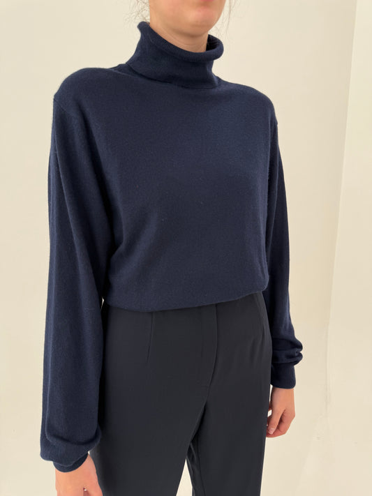 Maleta tall Navy blue din lana extrafina și cașmir
