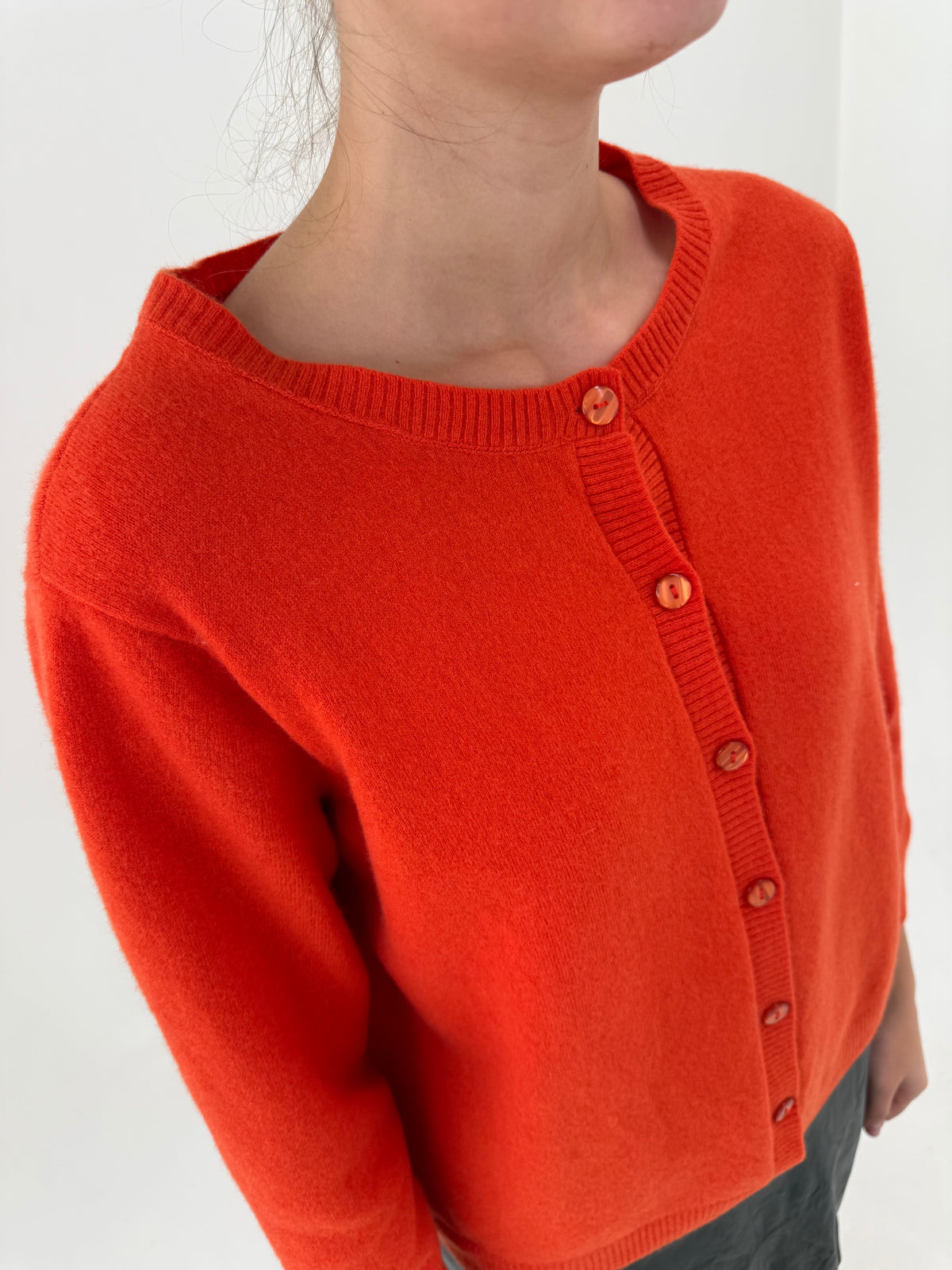 Cardigan gros oranj de brand premium din lana plină extrafina