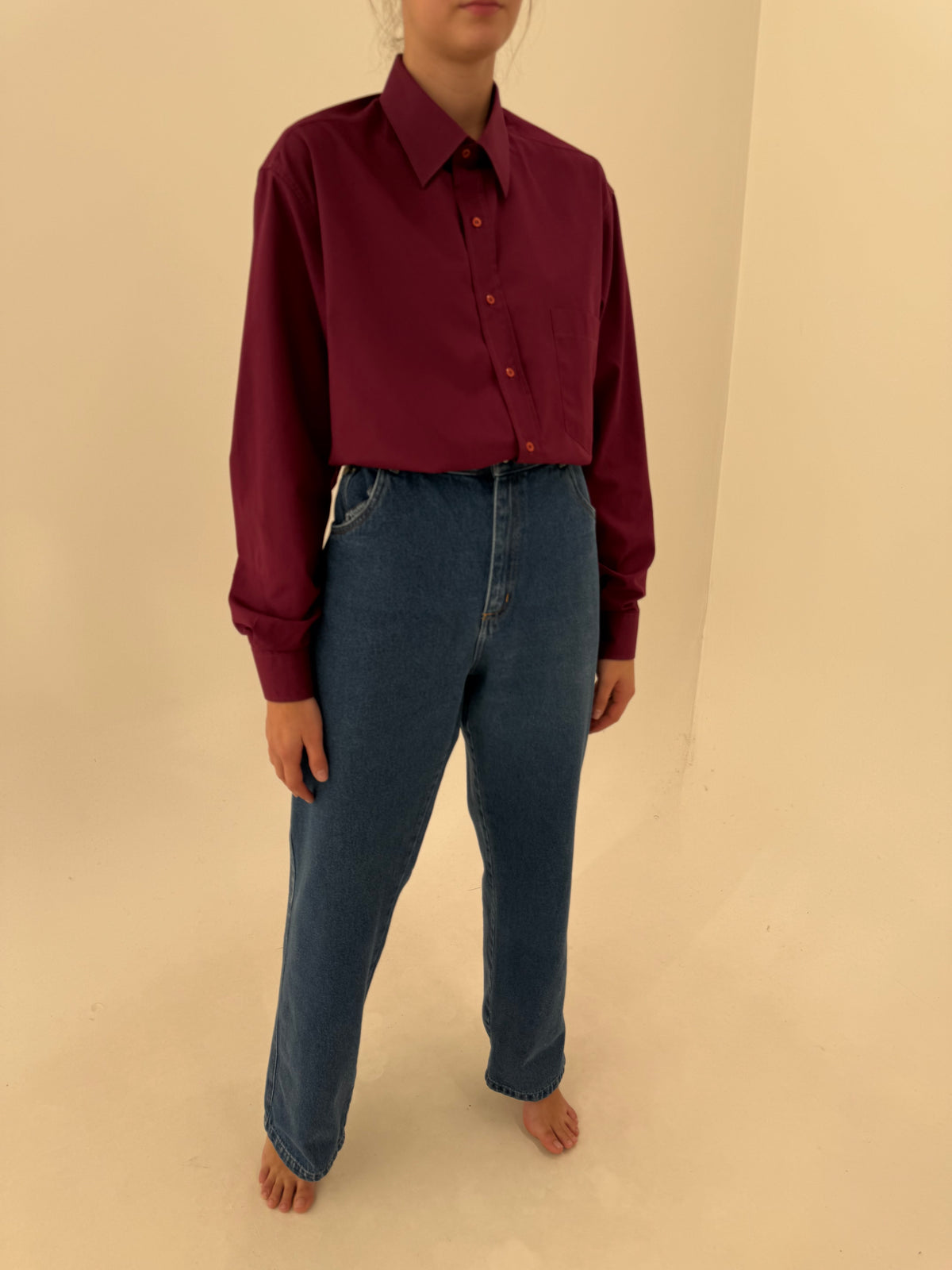 Jeans tall din bumbac din denim gros indigo wash cu talie ultra înaltă