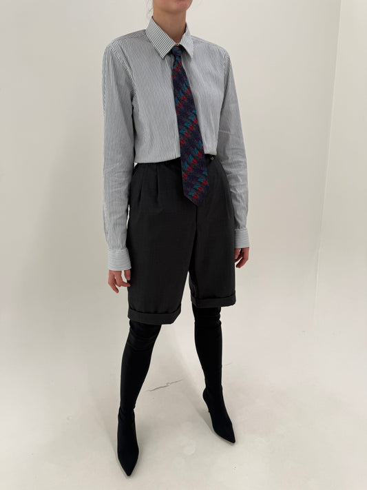 Pantaloni Dior Bermuda cu manșetă și pense vintage din lana extrafina charcoal gray